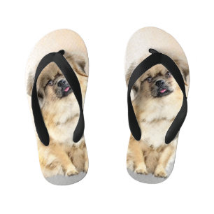 Tibetan Spaniel Painting - Cute Original Dog Art Kid's Jandals