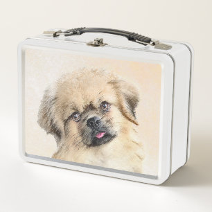 Tibetan Spaniel Painting - Cute Original Dog Art Metal Lunch Box