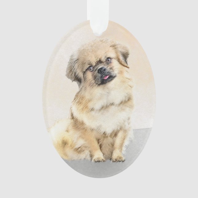 Tibetan Spaniel Painting - Cute Original Dog Art Ornament (Front)