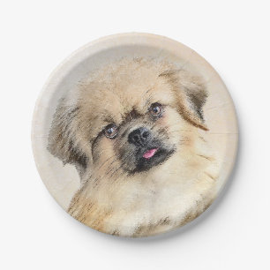 Tibetan Spaniel Painting - Cute Original Dog Art Paper Plate