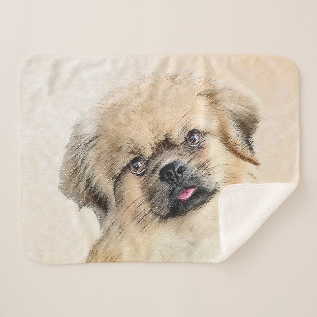 Tibetan Spaniel Painting - Cute Original Dog Art Sherpa Blanket (Front (Horizontal))