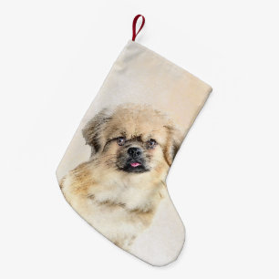 Tibetan Spaniel Painting - Cute Original Dog Art Small Christmas Stocking