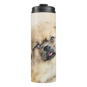 Tibetan Spaniel Painting - Cute Original Dog Art Thermal Tumbler