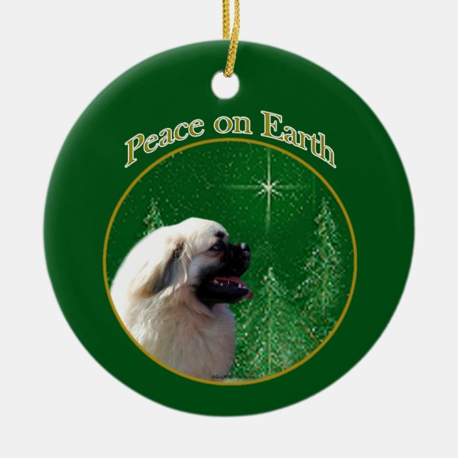 Tibetan Spaniel Peace Ceramic Tree Decoration (Front)
