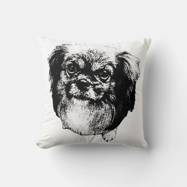 Tibetan Spaniel Pillow – Elegant Ink Dog Art (Front)