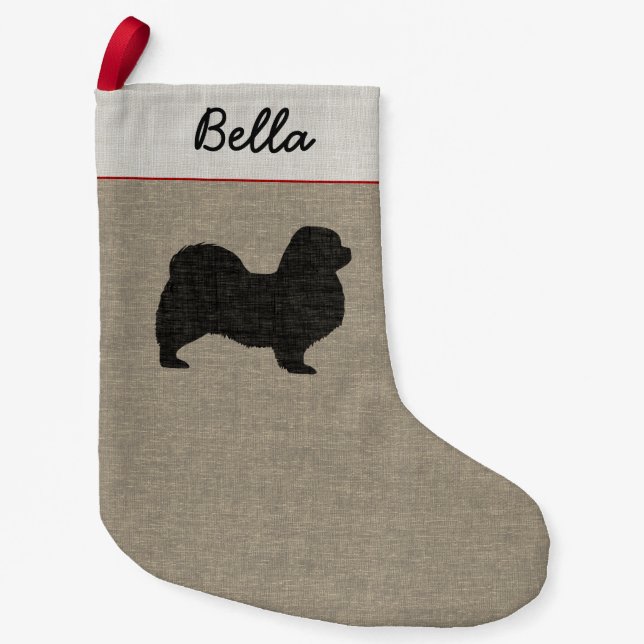 Tibetan Spaniel Silhouette Dog Holiday Custom Xmas Small Christmas Stocking (Front)