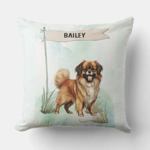 Tibetan Spaniel Watercolor Personalised Dog Cushion