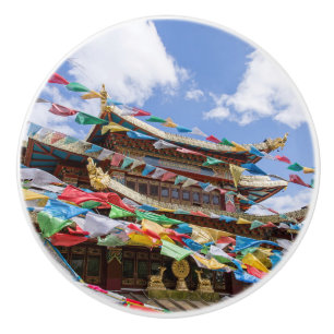 Tibetan Temple with prayer flags - Yunnan, China Ceramic Knob