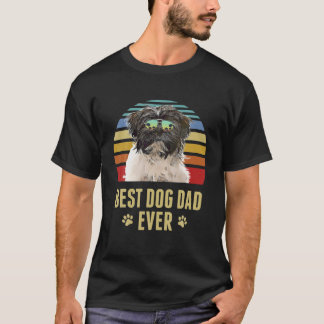 Tibetan Terrier Best Dog Dad Ever Retro Sunset T-Shirt