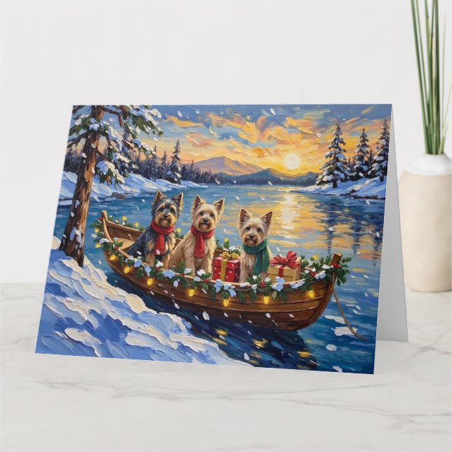 Tibetan Terrier Christmas Boat Holiday Card (Front)