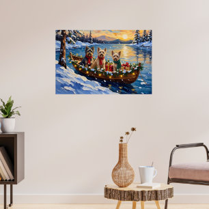 Tibetan Terrier Christmas Boat Holiday Poster