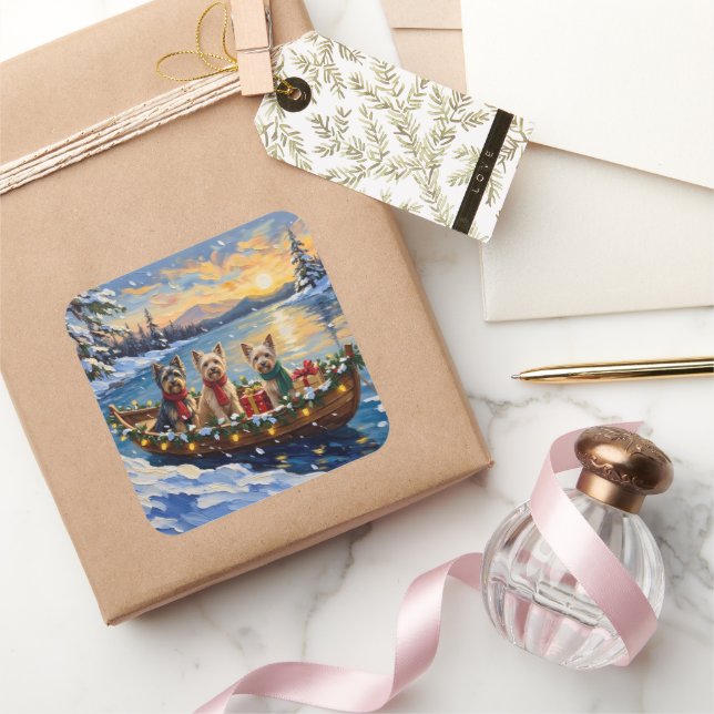 Tibetan Terrier Christmas Boat Holiday Square Sticker (Gifting)