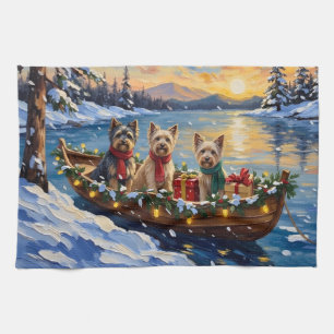 Tibetan Terrier Christmas Boat Holiday Tea Towel