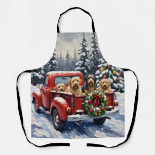 Tibetan Terrier Christmas Red Truck Holiday Apron