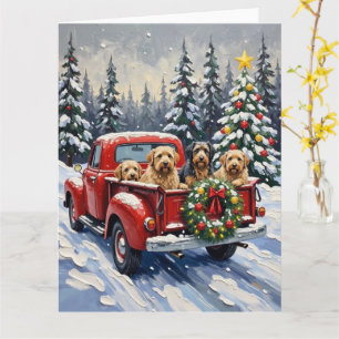 Tibetan Terrier Christmas Red Truck Holiday Card