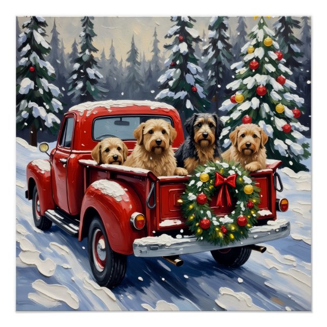 Tibetan Terrier Christmas Red Truck Holiday Poster (Front)