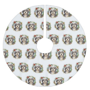 Tibetan Terrier Christmas Wreath Festive Pup Brushed Polyester Tree Skirt