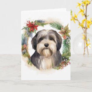 Tibetan Terrier Christmas Wreath Festive Pup  Card