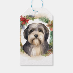 Tibetan Terrier Christmas Wreath Festive Pup Gift Tags