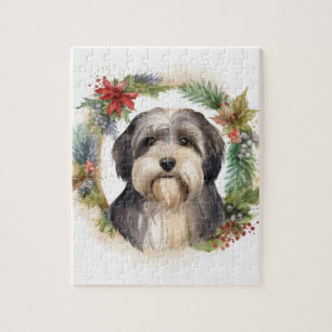 Tibetan Terrier Christmas Wreath Festive Pup Jigsaw Puzzle