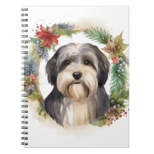 Tibetan Terrier Christmas Wreath Festive Pup Notebook