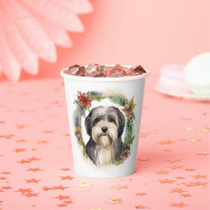 Tibetan Terrier Christmas Wreath Festive Pup Paper Cups