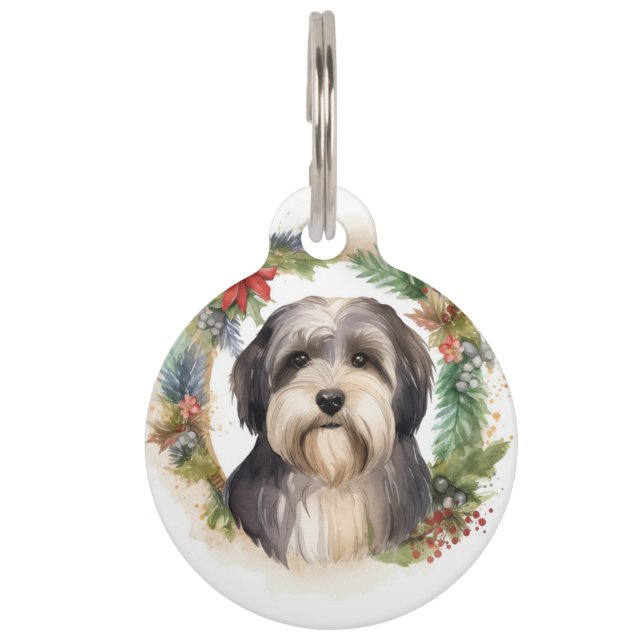Tibetan Terrier Christmas Wreath Festive Pup  Pet Tag (Front)