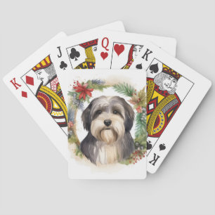 Tibetan Terrier Christmas Wreath Festive Pup Playing Cards