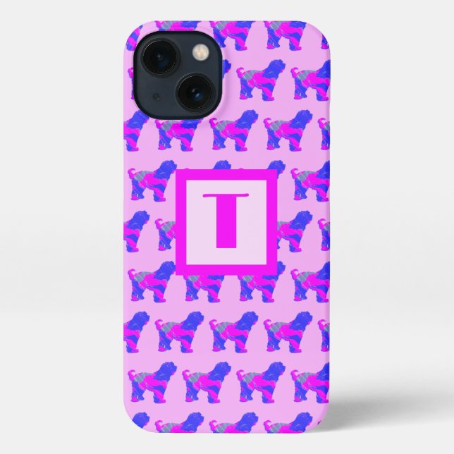Tibetan Terrier Cute Dog Pink Silhouette Monogram iPhone Case (Back)