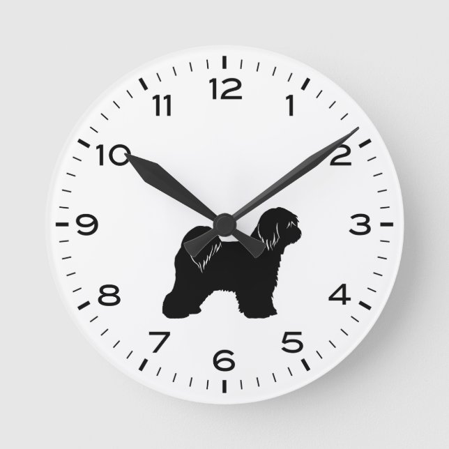 Tibetan Terrier Dog Breed Silhouette Round Clock (Front)