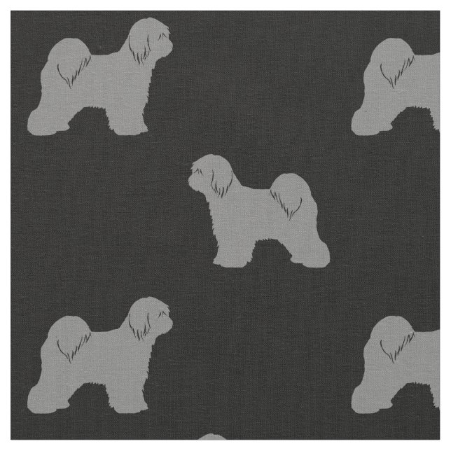 Tibetan Terrier Dog Breed Silhouettes Patterned Fabric (Close Up)
