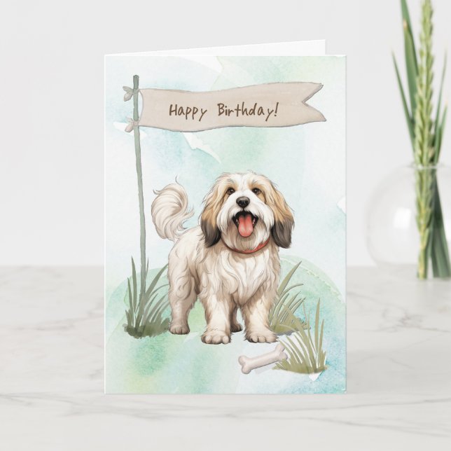 Tibetan Terrier Dog Breed Under Birthday Sign Card (Front)