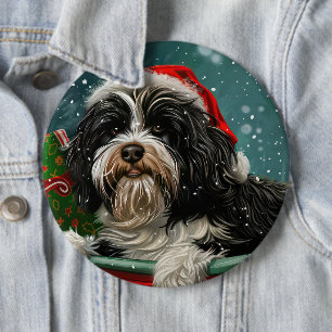Tibetan Terrier Dog Christmas Festive 6 Cm Round Badge