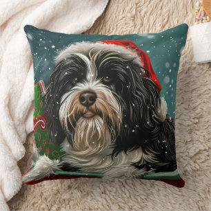Tibetan Terrier Dog Christmas Festive Cushion