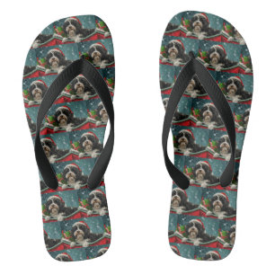 Tibetan Terrier Dog Christmas Festive  Jandals