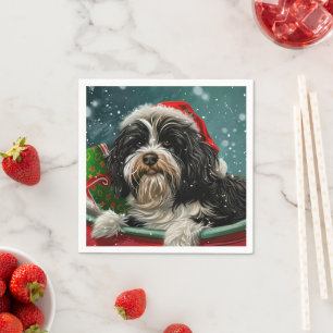 Tibetan Terrier Dog Christmas Festive Napkin