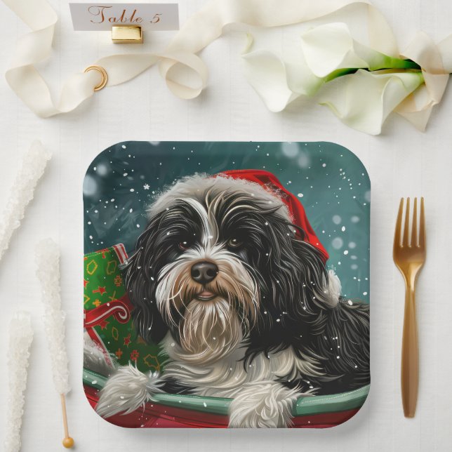 Tibetan Terrier Dog Christmas Festive  Paper Plate (Wedding)