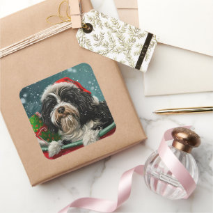 Tibetan Terrier Dog Christmas Festive Square Sticker