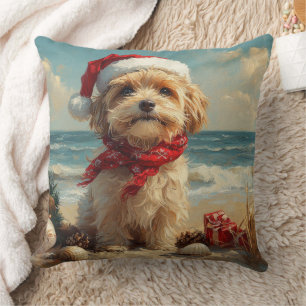 Tibetan Terrier Dog Christmas Vintage Beach Cushion
