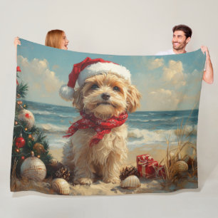 Tibetan Terrier Dog Christmas Vintage Beach Fleece Blanket