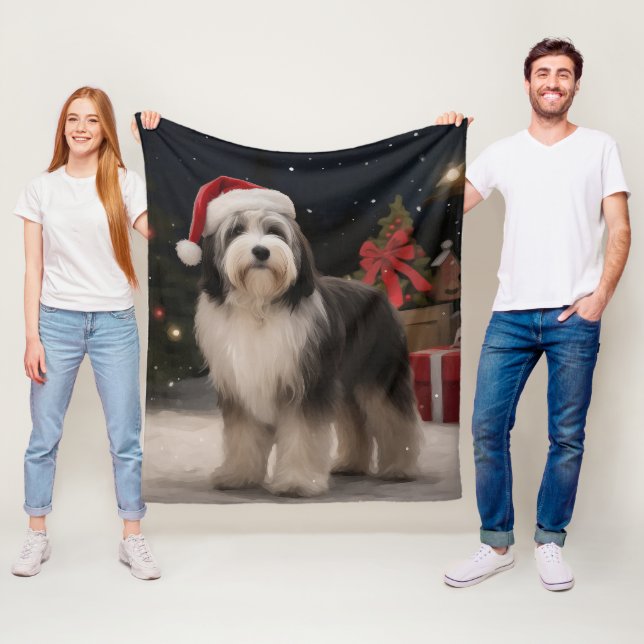 Tibetan Terrier Dog in Snow Christmas  Fleece Blanket (In Situ)