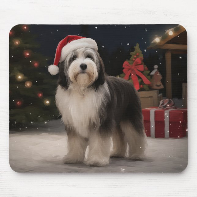 Tibetan Terrier Dog in Snow Christmas  Mouse Pad (Front)