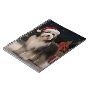 Tibetan Terrier Dog in Snow Christmas  Notebook