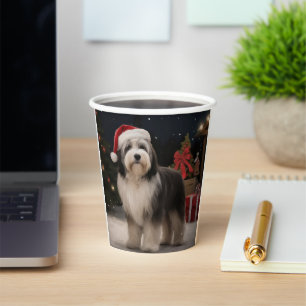 Tibetan Terrier Dog in Snow Christmas  Paper Cups