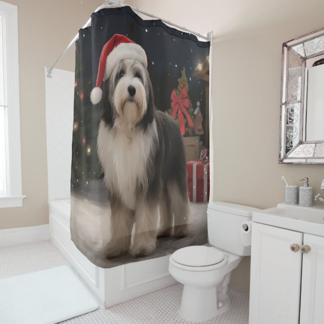 Tibetan Terrier Dog in Snow Christmas  Shower Curtain (In Situ)