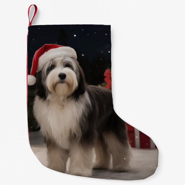 Tibetan Terrier Dog in Snow Christmas  Small Christmas Stocking (Front)