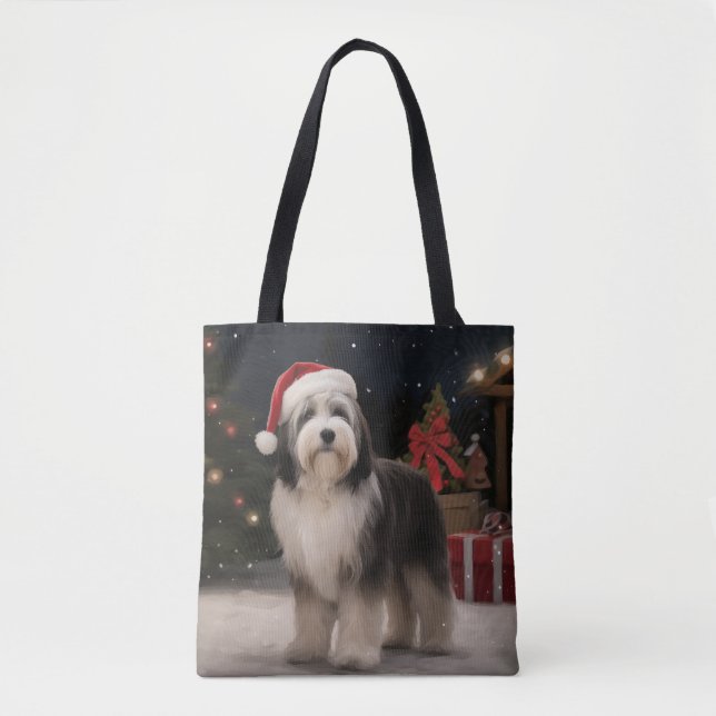 Tibetan Terrier Dog in Snow Christmas  Tote Bag (Front)