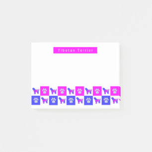 Tibetan Terrier Dog & Paw Print Hot Pink & Blue Post-it Notes