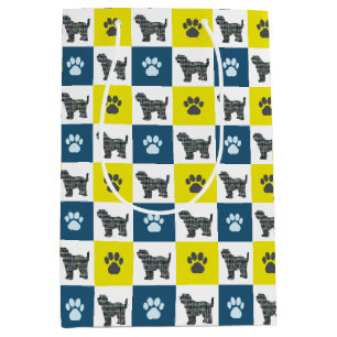 Tibetan Terrier Dog & Paw Yellow & Black Grid Medium Gift Bag