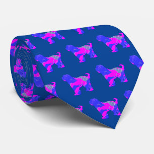 Tibetan Terrier Dog Pink Silhouette Blue Neck Tie